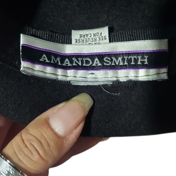 Amanda Smith Black 100% Wool Pork Pie Fedora Derby Hat - Picture 6 of 6